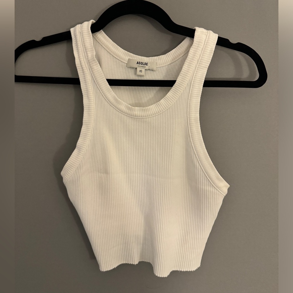 Agolde White Ribbed Tank Top